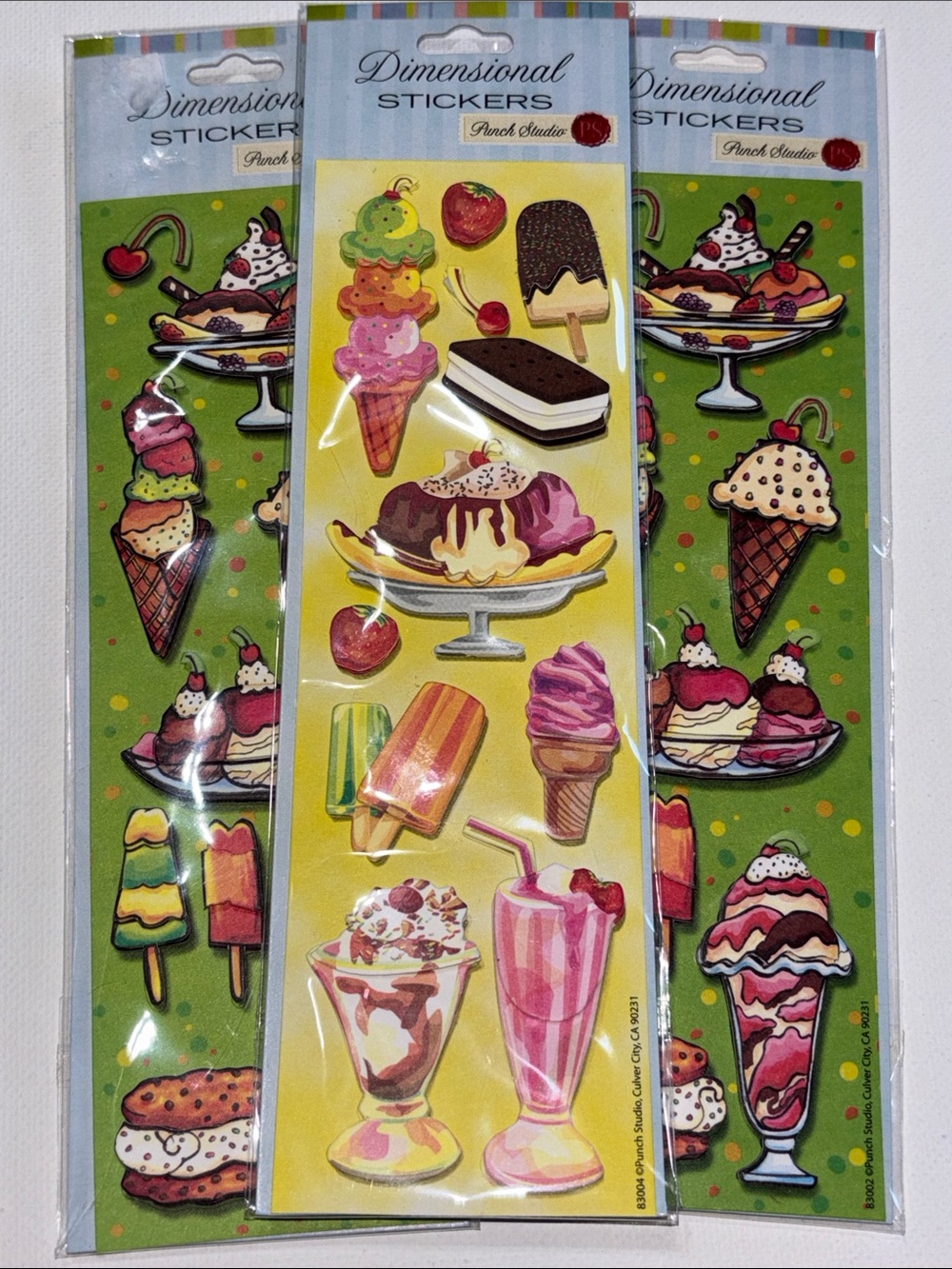 ICE CREAM STICKERS Punch Studio Dimensional Ice Cream Parlor Stickers NEW SET